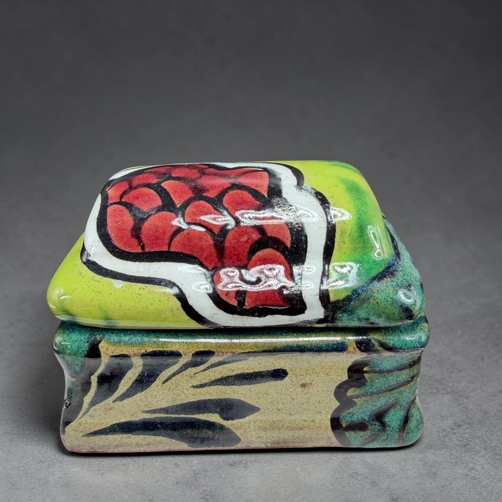 Mexican Pottery Hand Painted‎ Terracotta Trinket Holder Box Small Rectangular